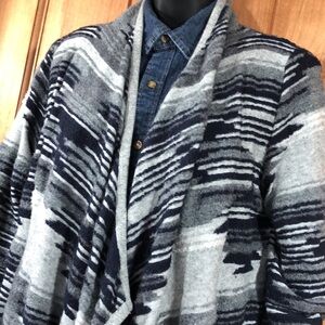 Lucky Brand Gray and Blue Patterned Cardigan